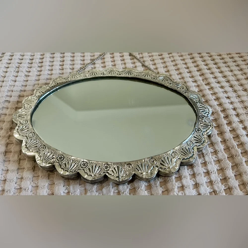 900 Silver Turkish Repousse Wall Mirror by 